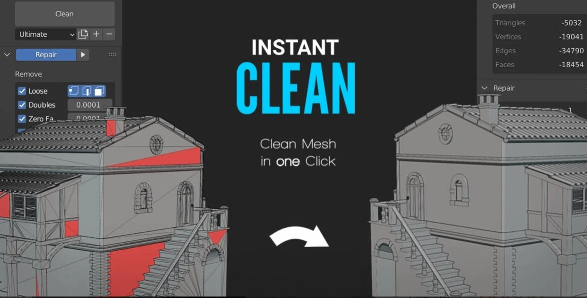 Blender插件 网格清理布线优化 Instant Clean V2.0.1