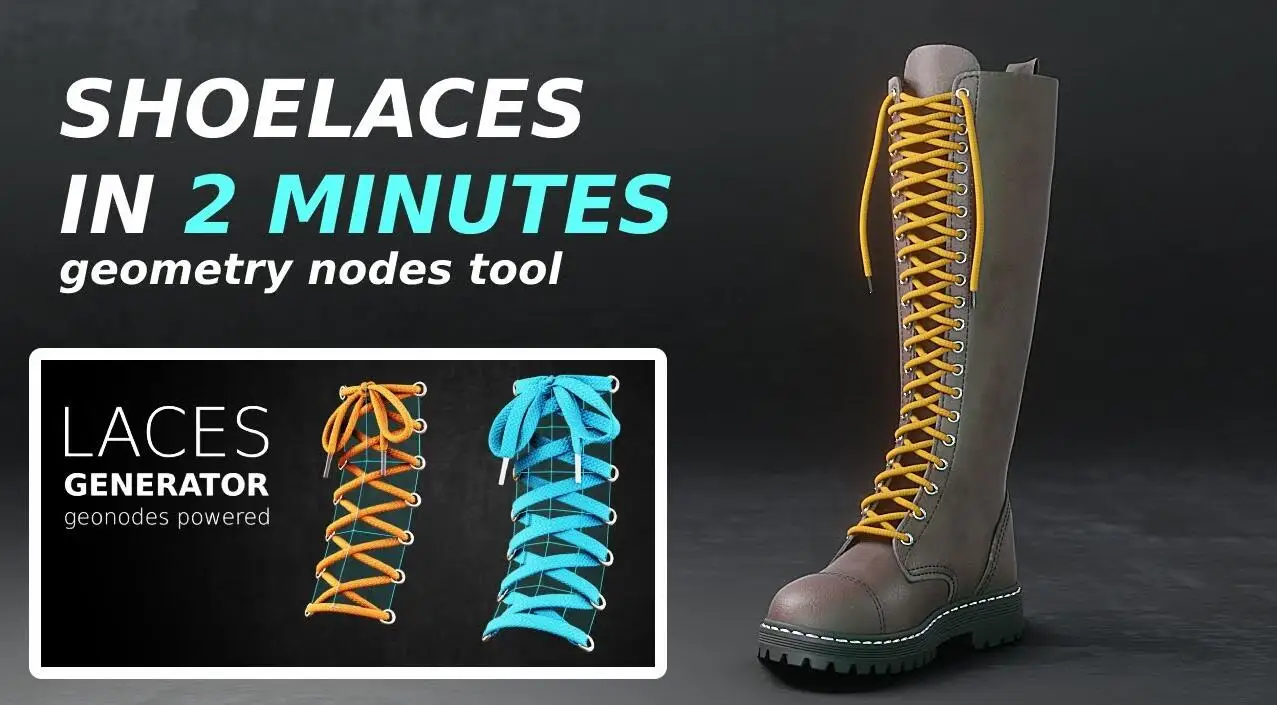Blender插件 程序化鞋带生成器 Laces Generator v1.0