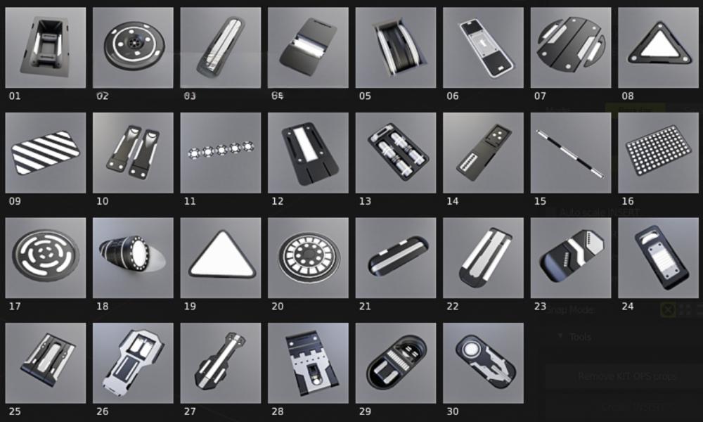 Blender插件-30款赛博朋克科幻风格灯光三维模型预设 Cyberpunk Emissive Inserts – Kpack – Sci Fi Lights