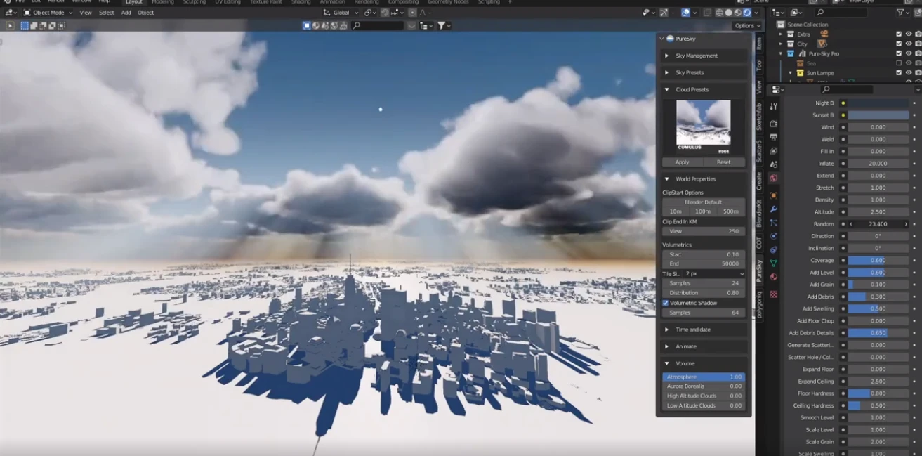 Blender插件 天空丁达尔真实光效预设 Pure-Sky Pro V6.0.81