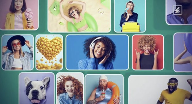 PR图片视频快速切换汇聚logo照片墙预设动画 Mosaic Logo Opener for Premiere Pro