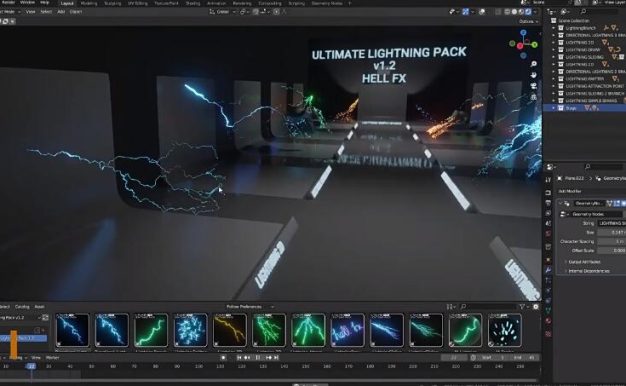 Blender插件 电流闪电特效预设包Ultimate Lightning Pack V1.2