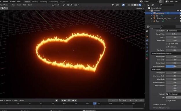 Blender预设 自定义路径火焰燃烧特效动画资产Curve Fire V1.2