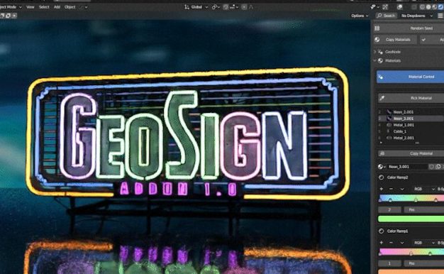 Blender插件 霓虹发光标志广告路牌生成器 Geo Sign V1.0