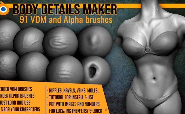 Blender预设 人体细节刻画Body Details VDM画笔Body Details Vdm Brushes For Blender