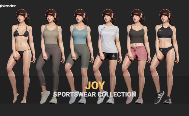 Blender 3D角色模型 日韩美女制服立体运动装资源 JOY – Rigged Sportswear Pack