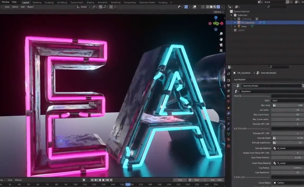 Blender插件-Easy Neon V1.3 炫酷霓虹发光灯管生成器