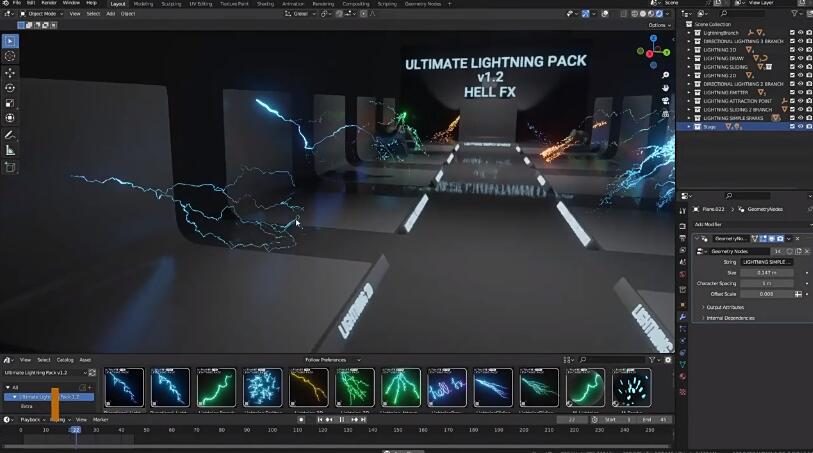 Blender插件 电流闪电特效预设包Ultimate Lightning Pack V1.2