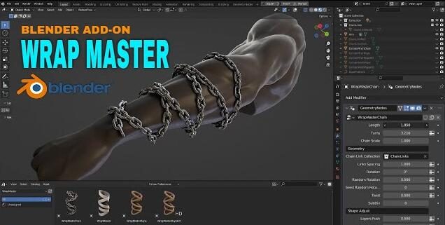 Blender预设 绳索缠绕资产 Wrap Master V1.1 + 使用教程