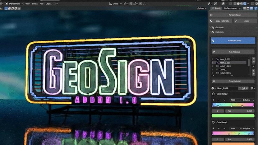 Blender插件 霓虹发光标志广告路牌生成器 Geo Sign V1.0
