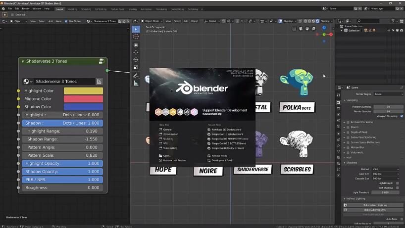 Blender预设 二维卡通动漫材质着色器资产 Komikaze V2