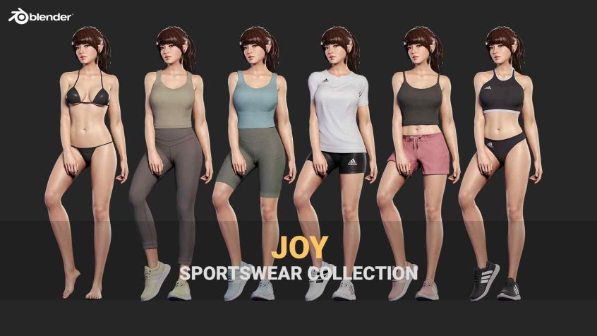 Blender 3D角色模型 日韩美女制服立体运动装资源 JOY – Rigged Sportswear Pack