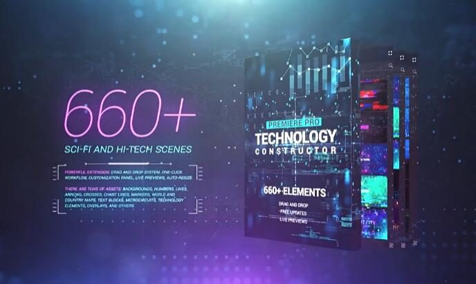 PR脚本 660个科技感HUD信息线条图形UI界面元素动画预设 V2.5
