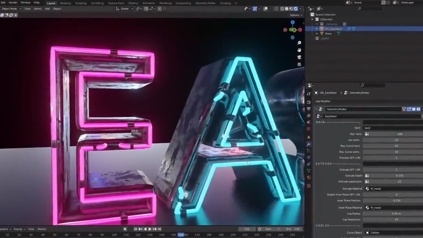 Blender插件-Easy Neon V1.3 炫酷霓虹发光灯管生成器