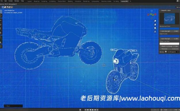 Blender插件 蓝图线框设计图渲染 Blueprint Maker V2