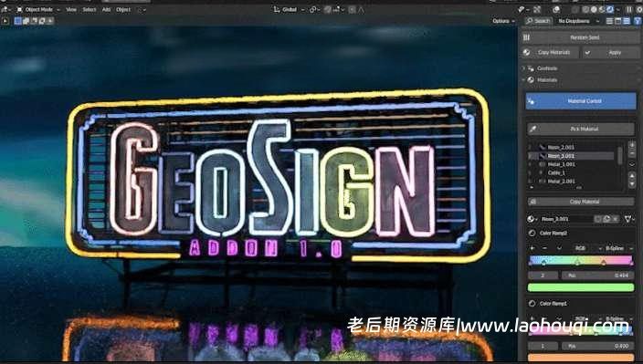 Blender插件Geo Sign V1.0.3 街道霓虹发光标志广告路牌生成器