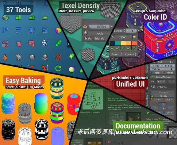 Blender插件 多功能贴图展UV工具包 TexTools v1.6.1