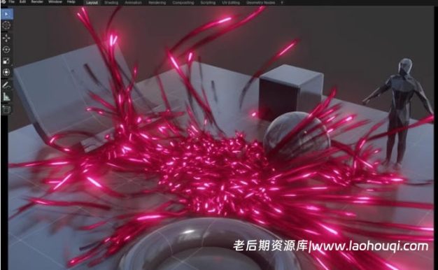 Blender粒子流动追踪模拟剑气特效动画资产预设 Particle Simulation Modifier V5