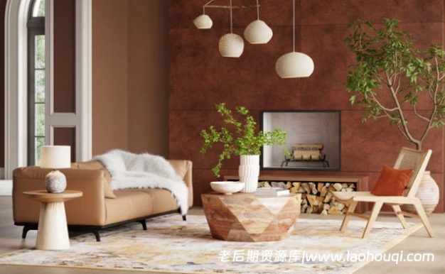 Blender现代高级多边形木质客厅设计感场景资产3D模型 Modern Abstract Wooden Living Room