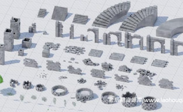Blender城堡砖块废墟3D模型资产预设：Stylized Castle Ruins Asset Pack