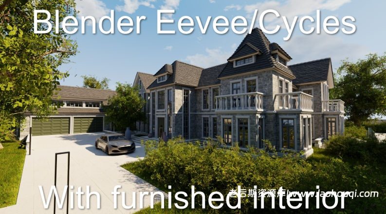 Blender欧式别墅建筑室内外场景3D模型资产 Large Mansion Blender Eevee And Cycles 1