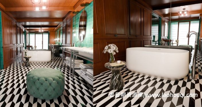 Blender豪华复古高级感酒店浴室场景资产3D模型 Luxury Vintage Hotel Bathroom