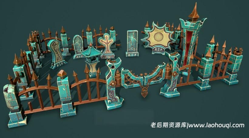 Blender奇幻游戏墓地3D模型资产预设：Fantasy Cemetery 2